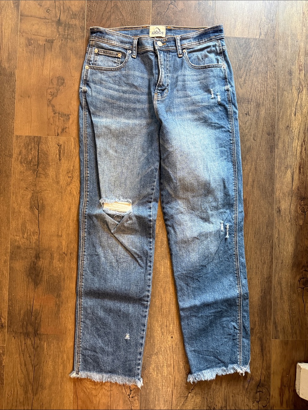 Jordache Distressed Straight-Leg Jeans in Blue Wash
